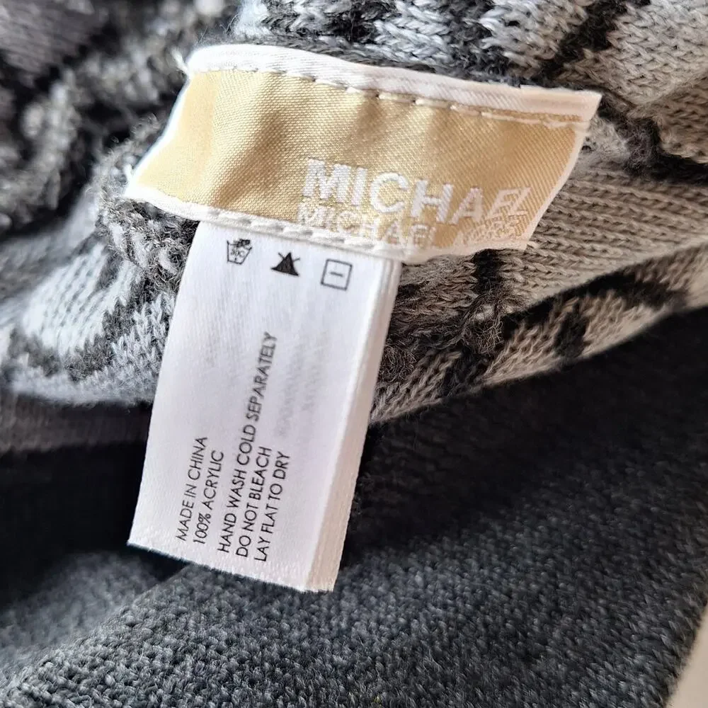Michael Kors Signature Monogram logo print slouchy knit beanie hat gray cozy